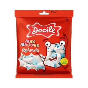 Marshmallow torção azul e branco recheado 250g – Docile